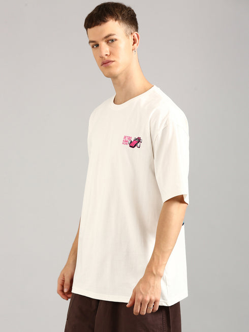 Cream Oversized Printed T-shirt